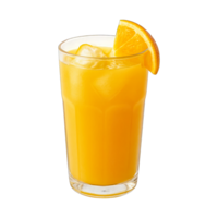 Glass of orange juice with ice and slice isolated on transparent background, png