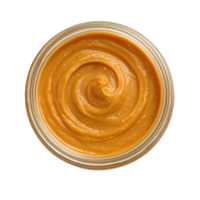 Top View of Creamy Peanut Butter Swirl in Jar Isolated on Transparent Background, png