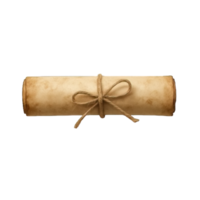 Rolled Ancient Scroll Tied with Rope Isolated on Transparent Background, png