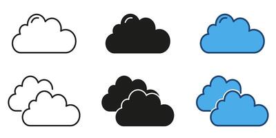 Cloud weather elements line and solid icon set. Cloud shape and style symbol collection. Isolated illustration vector
