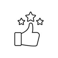 Thumbs Up With Stars Line Icon. Positive Feedback, Customer Satisfaction, And Quality Rating Outline Symbol. User Experience And Approval Concept. Editable Stroke. Isolated Illustration vector