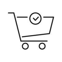 Shopping Cart With Checkmark Line Icon. Online Purchase Confirmation And E-Commerce Approval Outline Symbol. Secure Transaction And Order Completion. Editable Stroke. Isolated Illustration vector