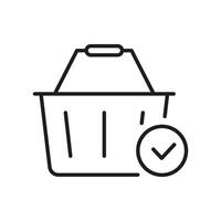 Shopping Basket With Checkmark Line Icon. Purchase Confirmation, Successful Transaction, And Order Completion Outline Symbol. E-Commerce And Retail. Editable Stroke. Isolated Illustration vector