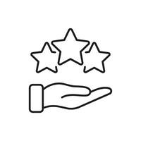 Hand Holding Stars Line Icon. Customer Satisfaction, Quality Assurance, And Excellence Recognition Outline Symbol. Service Rating And Feedback. Editable Stroke. Isolated Illustration vector