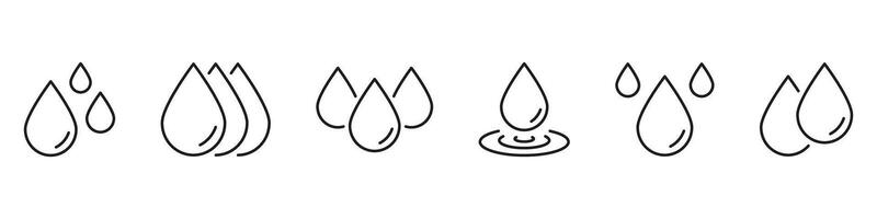 Water Droplets Line Icon Set. Hydration, Purity, And Liquid Symbol Collection. Environmental And Fluid Dynamics Representation. Editable Stroke. Isolated Illustration vector