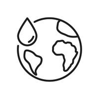 Earth With Water Drop Line Icon. Global Water Conservation And Environmental Protection Outline Symbol. Sustainable Resource Management. Editable Stroke. Isolated Illustration vector