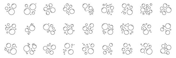 Soap Bubbles Line Icon Set. Variety Of Soapy Floating Air Bubbles With Reflective Highlights Outline Symbol Collection. Editable Stroke. Isolated Illustration vector