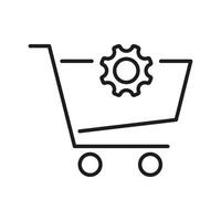 Shopping Cart With Gear Line Icon. E-Commerce Optimization And Retail Management Outline Symbol. Online Shopping Efficiency And System Configuration. Editable Stroke. Isolated Illustration vector
