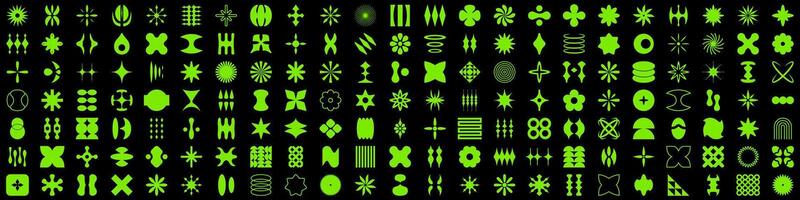 Neon Cyber Techno Geometric Element Motifs Solid Icon Set. Neon Cyber Techno Geometric Element Motifs Silhouette Symbol Collection. Isolated Illustration vector