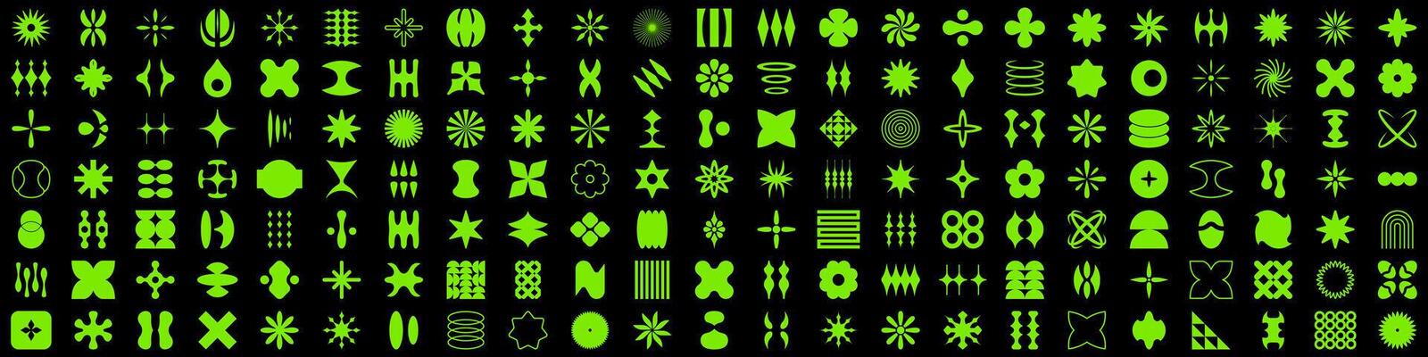 Neon Cyber Techno Geometric Element Motifs Solid Icon Set. Neon Cyber Techno Geometric Element Motifs Silhouette Symbol Collection. Isolated Illustration
