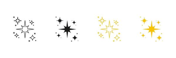 Sparkle Star Line And Solid Icon Set. Twinkling Starburst Symbol Collection. Isolated Illustration vector