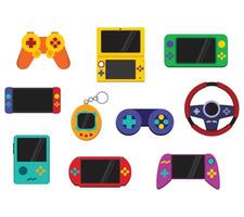 A nostalgic collection of retro game console illustrations for gaming themed designs, retro pop culture projects, and tech history visuals. vector