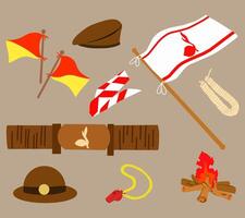 A detailed illustration set featuring various scout uniform and accessories. Ideal for educational materials, scouting events, and character design. vector