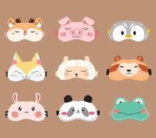 A delightful set of sleep eyemasks designed in the shape of various adorable animals for bedtime themed designs, kids products, spa graphics, and cozy merchandise. vector