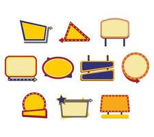 A collection of retro style street boards and signboards in various shapes and designs. Ideal for retro themed projects, urban illustrations, signage concepts, and nostalgic decorative elements. vector