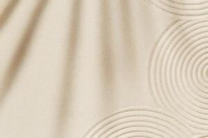 Concentration and spirituality in zen garden lines drawing in sand and shadows of palm leaves photo
