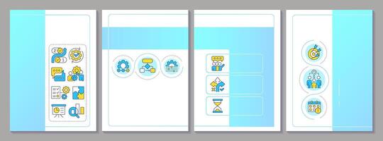 Workflow management brochure layout. Process map. Business planning, compliance. Leaflet advertising design with color line icons. Editable 4 pages vector