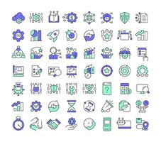 ITIL and ITSM line color icons set. Cloud technology, databases. Workflow organization, teamwork. Customer experience. illustrations. Simple flat colorful symbols collection. Editable stroke vector