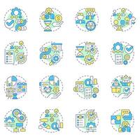Workflow management multi color concept icons. Teamwork organization, customer experience. Icon pack. Round shape illustrations for advertising, marketing. Abstract idea vector