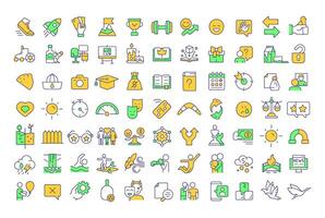 Life idioms RGB color icons set. Social interaction, networking. Personal growth, development. Isolated illustrations. Simple filled line drawings collection. Editable stroke vector