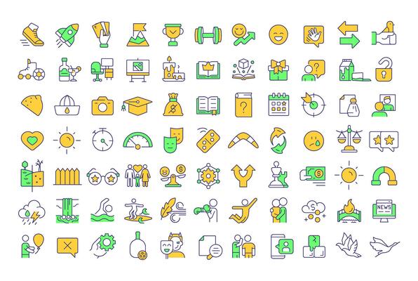 Life idioms RGB color icons set. Social interaction, networking. Personal growth, development. Isolated illustrations. Simple filled line drawings collection. Editable stroke