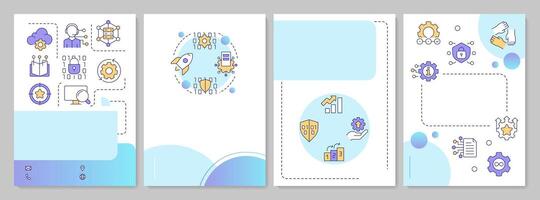 ITIL guiding principles blue gradient brochure layout. Cloud computing, databases. Leaflet advertising design with color line icons. Editable 4 pages vector