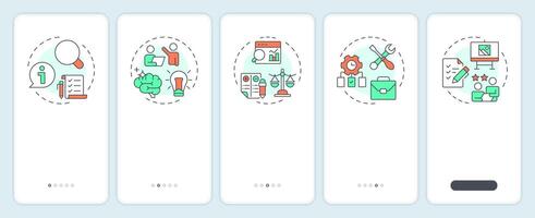 Value engineering steps onboarding mobile app screen. Project management. Walkthrough 5 steps editable graphic instructions with linear concepts. UI, UX, GUI vector