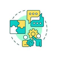 Collaborative workflow multi color concept icon. Teamwork organization, communication. Round shape line illustration. Abstract idea. Graphic design. Easy to use in advertising, marketing vector