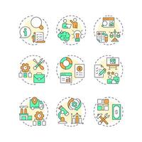 Value engineering multi color concept icons. Data analysis, statistical metrics. Workflow organization. Icon pack. Round shape illustrations for infographic. Abstract idea vector