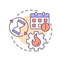 Overshooting deadlines multi color concept icon. Time management, schedule. Business work, startup. Round shape line illustration. Abstract idea. Graphic design. Easy to use in advertising vector