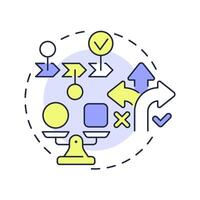 Decisions multi color concept icon. Problem solving, responsibility. Business work, corporate. Round shape line illustration. Abstract idea. Graphic design. Easy to use in advertising, marketing vector