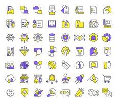 Product information management line color icons set. Data required for goods selling. Distribution channels. illustrations. Simple flat colorful symbols collection. Editable stroke vector