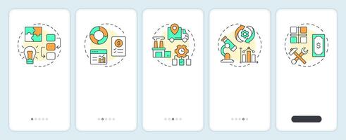 Value engineering tools onboarding mobile app screen. Process map. Walkthrough 4 steps editable graphic instructions with linear concepts. UI, UX, GUI vector