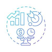 Focus on value blue gradient concept icon. Cost efficiency. Statistical graph, analysis. Round shape line illustration. Abstract idea. Graphic design. Easy to use in blog post, presentation vector