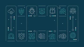 ITIL dark cyan word concept. Customer satisfaction, teamwork organization. Workflow, processes. Horizontal image. Headline text surrounded by editable outline icons vector