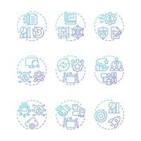 ITIL and Itsm blue gradient concept icons. Software development, workflow organization. Customer experience. Icon pack. Round shape illustrations for blog post. Abstract idea vector
