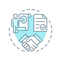 Entry and contracting soft blue concept icon. Responsibilities, agreements. Teamwork organization. Round shape line illustration. Abstract idea. Graphic design. Easy to use in infographic vector