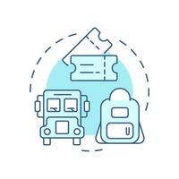 Field trips soft blue concept icon. School bus. Service fee, tickets. Excursion, museum. Round shape line illustration. Abstract idea. Graphic design. Easy to use in article, infographic vector