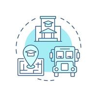 School districts soft blue concept icon. University, college. Bus transport, geo sign. Round shape line illustration. Abstract idea. Graphic design. Easy to use in article, infographic vector