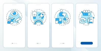 Business consulting blue onboarding mobile app screen. Work organization. Walkthrough 4 steps editable graphic instructions with linear concepts. UI, UX, GUI vector