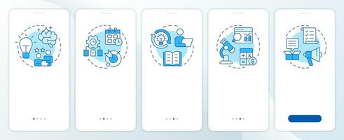 Key consultant competencies blue onboarding mobile app screen. Walkthrough 5 steps editable graphic instructions with linear concepts. UI, UX, GUI vector
