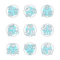 Consulting soft blue concept icons. Business strategy, planning. Marketing, workflow. Tax management. Icon pack. Round shape illustrations for infographic. Abstract idea vector