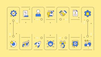 Consulting yellow word concept. Tax management, control. Teamwork organization, cybersecurity. Typography banner. Illustrationwith title text, editable icons color vector