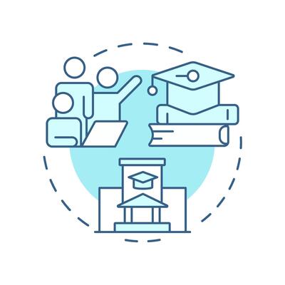 Academic incubators soft blue concept icon. Studying environment, knowledge. Learning, education. Round shape line illustration. Abstract idea. Graphic design. Easy to use in infographic, brochure