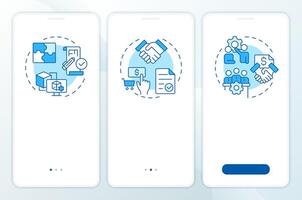 Decision making tools blue onboarding mobile app screen. Walkthrough 3 steps editable graphic instructions with linear concepts. UI, UX, GUI vector