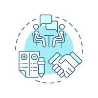Engage in the selection process soft blue concept icon. Recruitment, interview. Agreement, negotiation. Round shape line illustration. Abstract idea. Graphic design. Easy to use in infographic vector