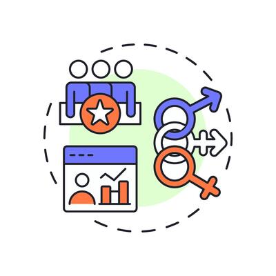 Workforce demographics multi color concept icon. Statistical characteristics of company employees. Staff insight. Round shape line illustration. Abstract idea. Graphic design. Easy to use blog post