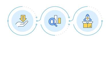 Workflow essential components infographic 3 steps. Statistical analysis, metrics. Flow chart infochart. Editable info graphics icons vector