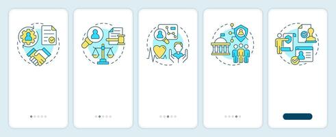 Legal bases onboarding mobile app screen. Processing personal data. Walkthrough 5 steps editable graphic instructions with linear concepts. UI, UX, GUI vector