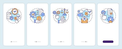 GDPR consent principles onboarding mobile app screen. Privacy protection. Walkthrough 5 steps editable graphic instructions with linear concepts. UI, UX, GUI vector